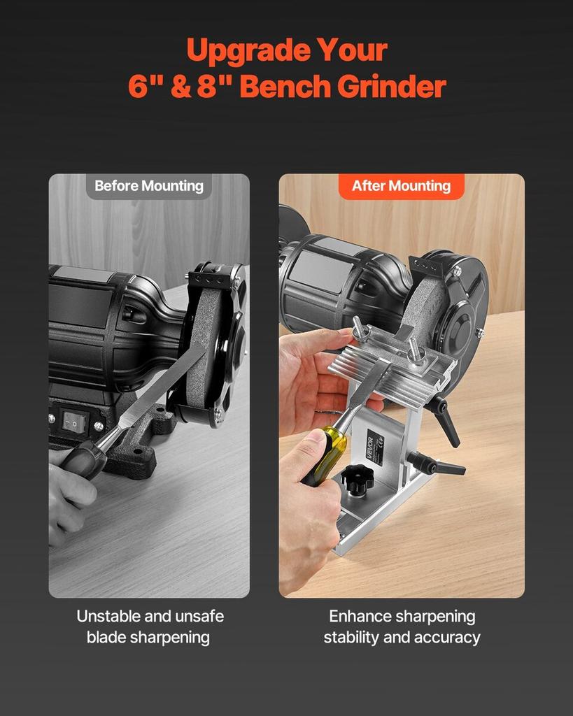 Sharpening Tool Rest Jig, Adjustable Replacement Tool Rest Sharpening Jig for 6" or 8" (152 Mm or 203 Mm) Bench Grinders with Flat Miter Slide for