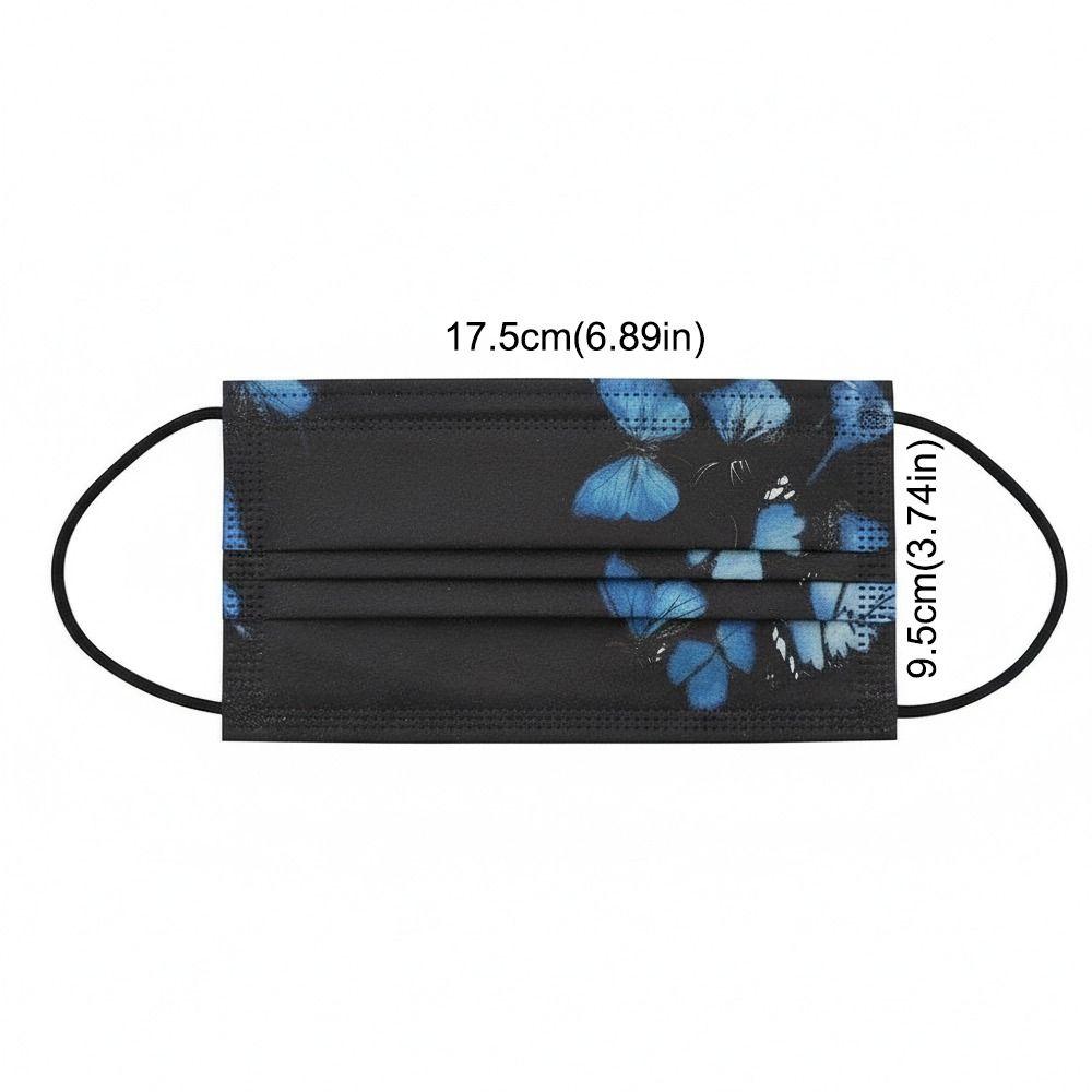 10pcs Colorful Butterfly Print Disposable Face Mask Black Non-woven Fabric Anti Dust Mask Three-layer Breathable