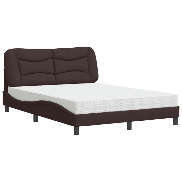 VidaXL Lit avec matelas marron foncé 140x200 cm tissu, meuble de chambre à coucher, lit double, cadre de lit incurvé, 3208537