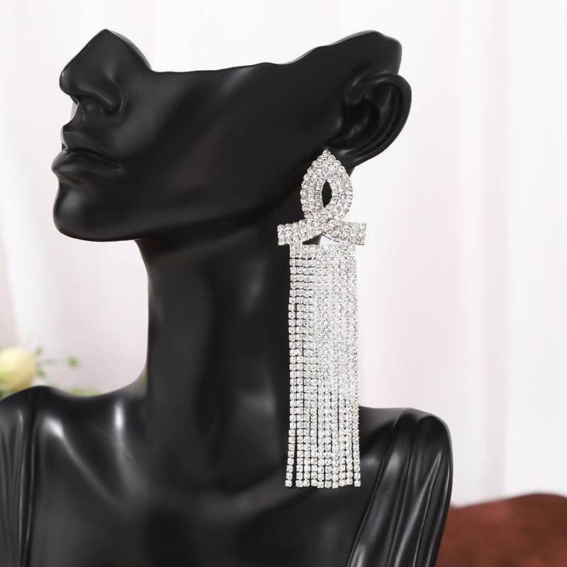 Silver Tide Full Diamond Tassel Personalized Design Earrings Temperament Earrings Exquisite Trend
