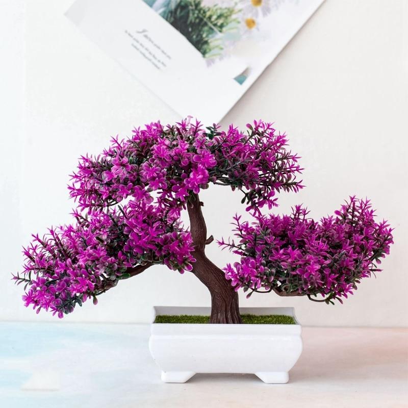 Pianta Bonsai Artificiale Rosa In Vaso - Finta In Plastica, Altezza 16 Cm, Decorazione Casa/Ufficio