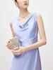 High-End Acetate Glossy Swing Collar Dress: Summer Socialite Style with Pleated Waist-Cinching and Luxe Texture.