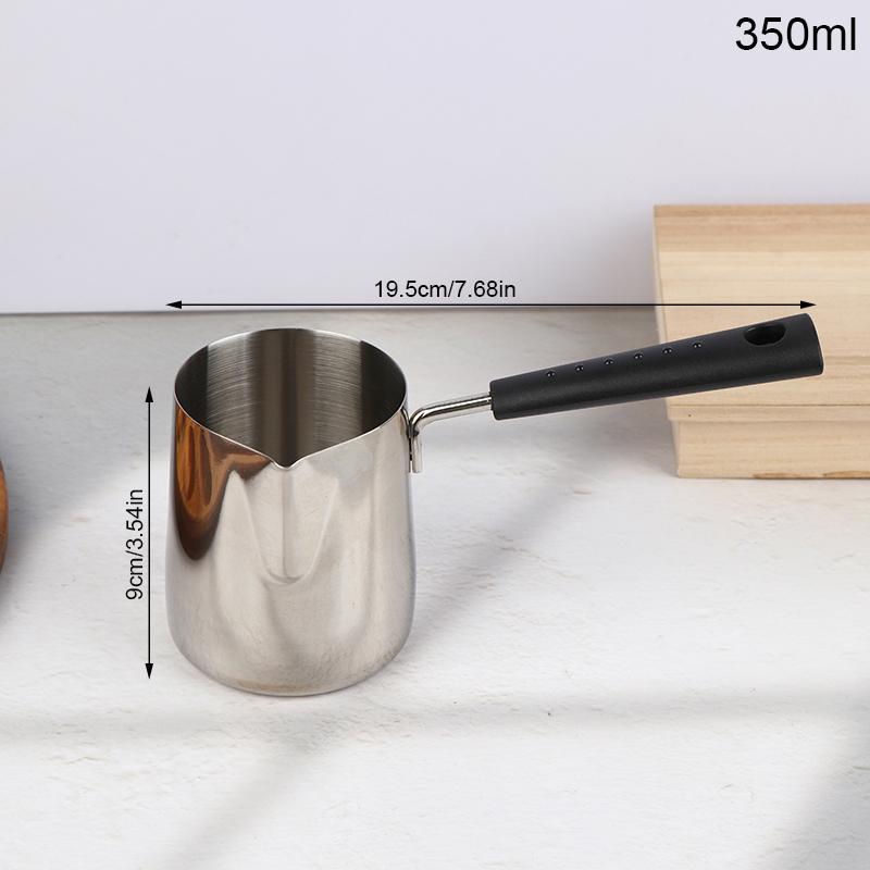 

1Pc 350/600ML Long Handle Stainless Steel Coffee Pot With Pouring Spout Milk Butter Warmer Pot Stovetop Chocolate Melting Pan