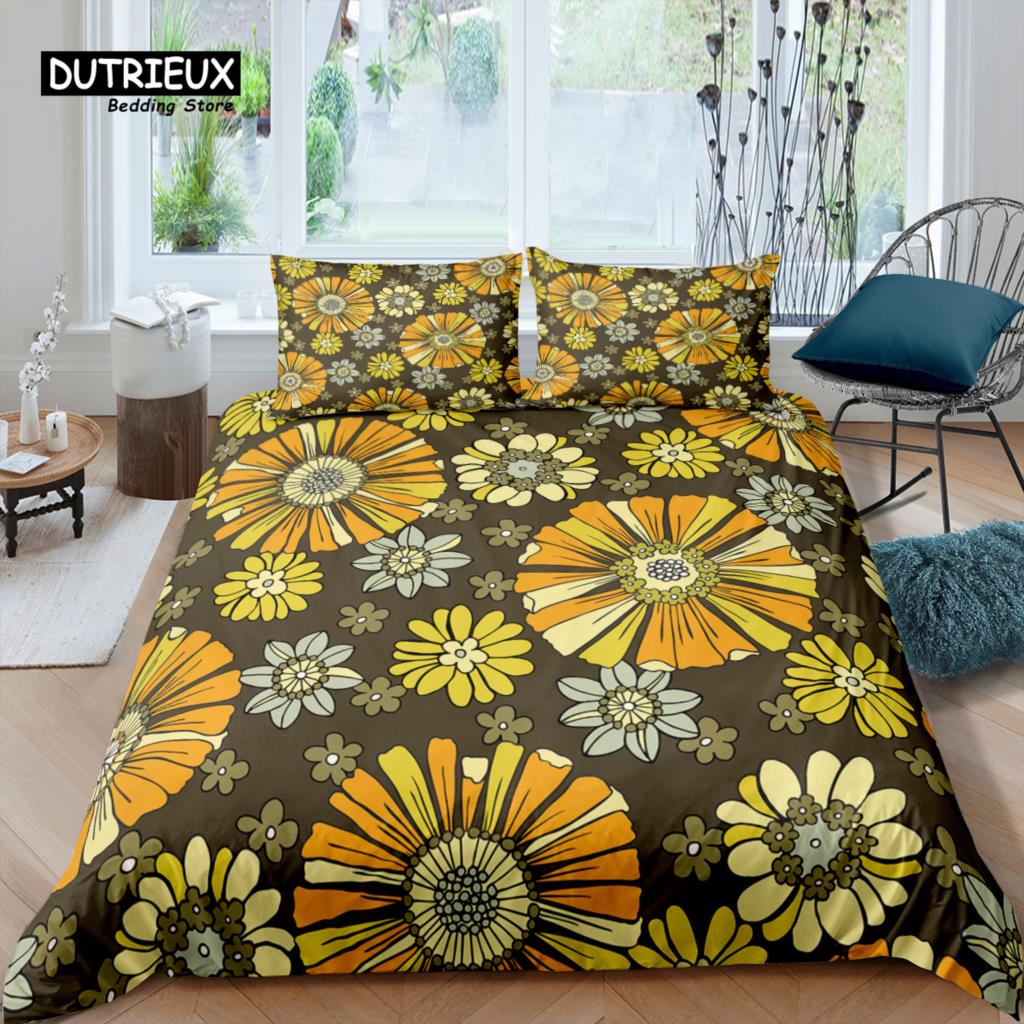 Home Living Luxury 3D Print Daisy Bedding Set Flower Duvet Cover Pillowcase Queen and King EU/US/AU Size Polyester Bedding