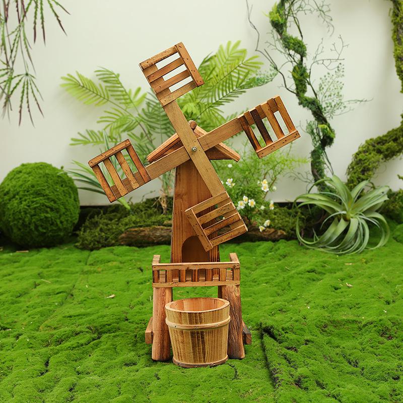 Neid Porzellan Windmühlen Ornament: Massivholz Miniaturlandschaft Gartendekoration - Kreative Waldserie für Kindergarten und Hofgestaltung