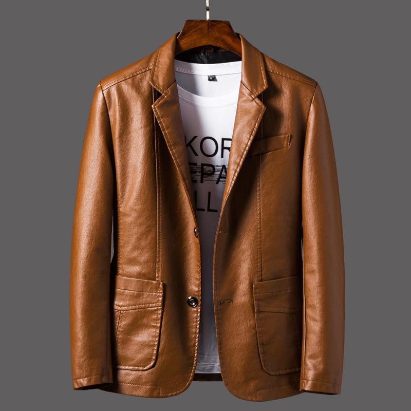 Heren Koreaanse Stijl Slim Fit Leren Jas - Stijlvolle Pak Bovenkleding voor Lente/Herfst Motorfiets Mode