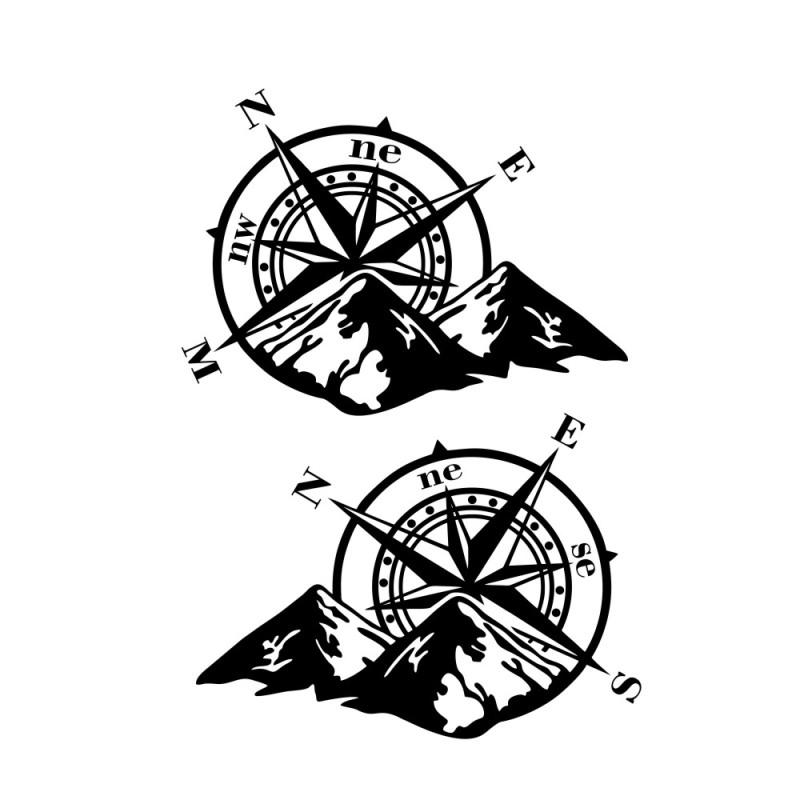 2 Stück Vinyl Autoaufkleber Rose Navigieren Autoaufkleber Offroad Kompass Totem Bergkompass Motorhaube Auto
