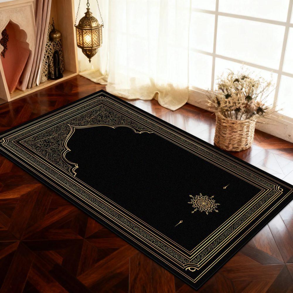 Tapete de Oração Muçulmano Tapete Preto para Sala de Estar Tapete de Sofá Decoração de Casa Tapete de Cabeceira de Quarto Tapete para Salão Corredor Tapete de Chão Capacho Lavável
