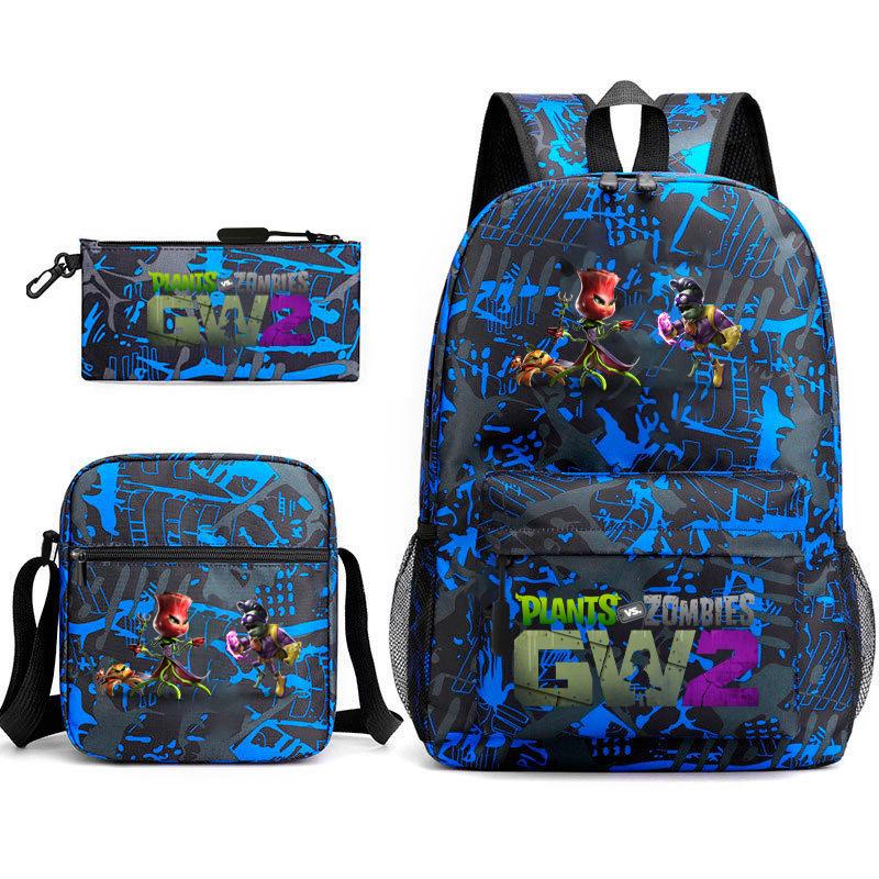 Large Capacity Schoolbag with Shoulder Strap; Student Three-piece Pencil Case Set