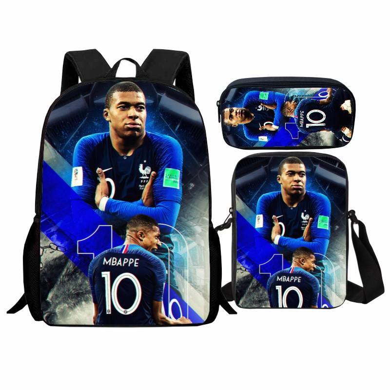Printed Football Star Student Schoolbag Three-piece Set, Casual Cr7 Backpack, Messenger Bag, Pencil Bag, Men and Women
