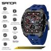 SANDA Barrel-Shaped Men's Watch: Dual Display, 50M Waterproof, Luminous, World Time, Stylish & Versatile
