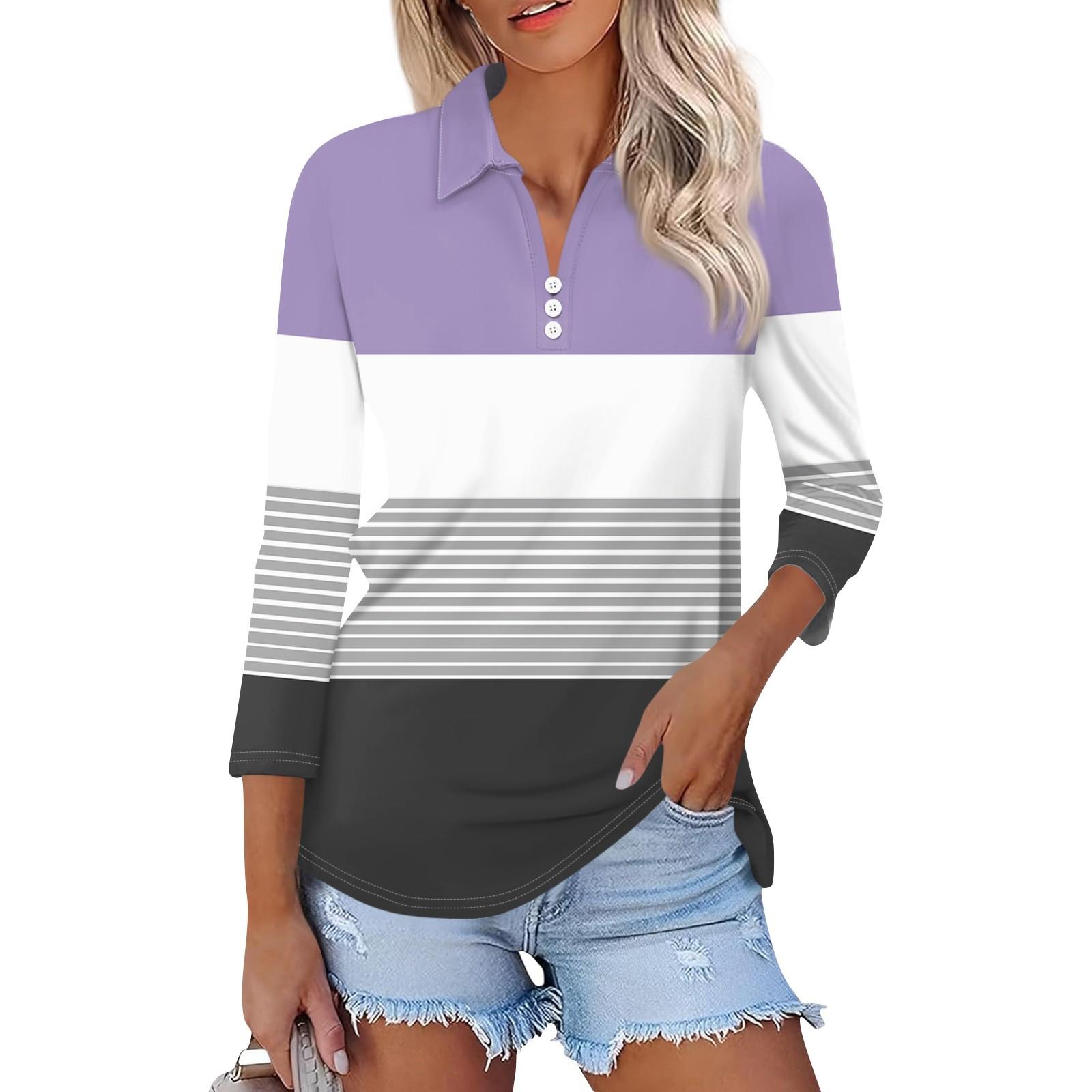 

Женская модная повседневная рубашка с отворотом и рукавом 3/4 с принтом, женские топы на пуговицах с V-образным вырезом