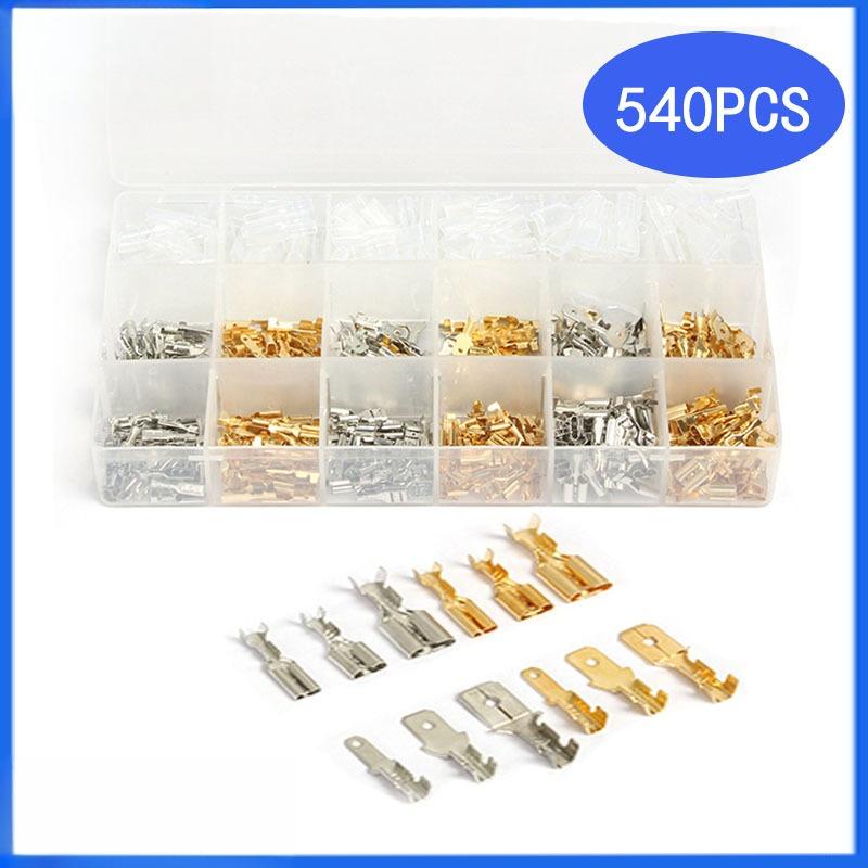 540Pcs/Box Plug-in Male Female Tab Terminals with Sleeves 2.8/4.8/6.3mm Wire Connectors