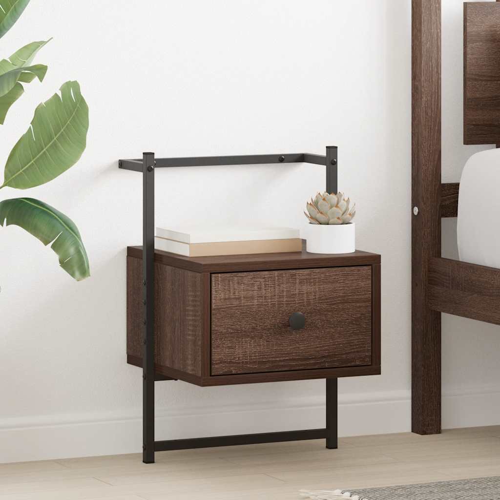 Wall Mounted Nightstand Brown Oak Look 35 x 30 x 51 cm Engineered Wood