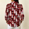 Women's Casual Christmas Print Button Front 3/4 Sleeve Collar Top