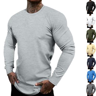 Men's New Spring and Autumn Round Neck Long Sleeve Men's T-shirt Casual Solid Color Base Shirt