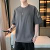 Striped Short Sleeved Men's T-shirt, Simple and Loose T-shirt, Shoulder Down, Five and A Half Sleeves, Plus Size