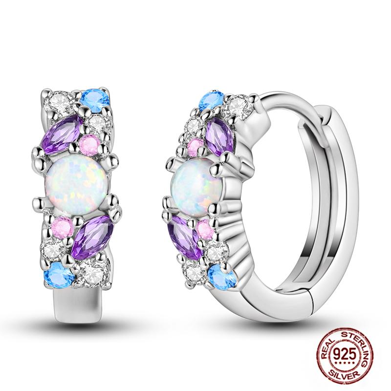 Sparkling Women Hoop Earrings 925 copper Heart Shape Star Moon Round Blue Zircon Fit Origina Drop Earrings Zircon Holiday gifts