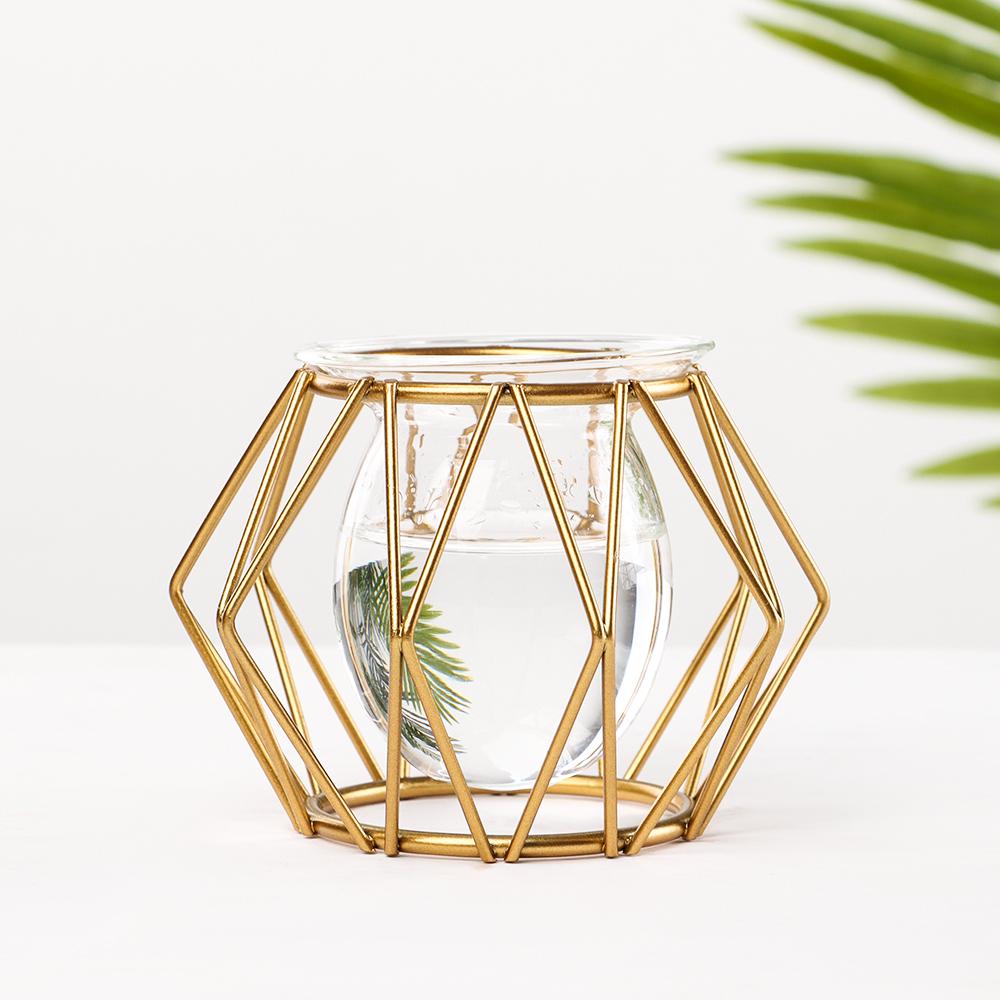 Frame Desktop Ornament Iron Geometric Pattern Glass Planter Hydroponic Vase Terrarium Metal Holder
