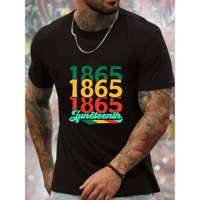 European Size Men'S Crew Neck T-Shirt Featuring Juneteenth 1865 In Vibrant Typography - Stylish And Comfortable Short Sleeves - Ideal for Summer