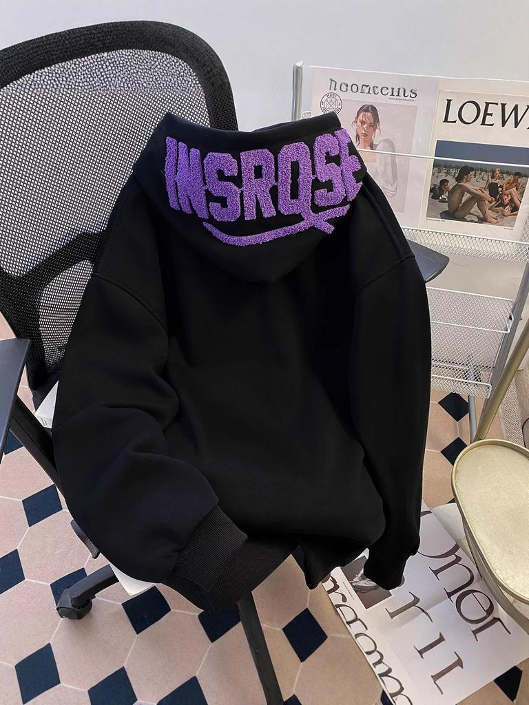 Heavyweight Men's Embroidered Letter Hooded Sweatshirt - Plush Velvet, Loose Fit, Casual Autumn/Winter Outerwear