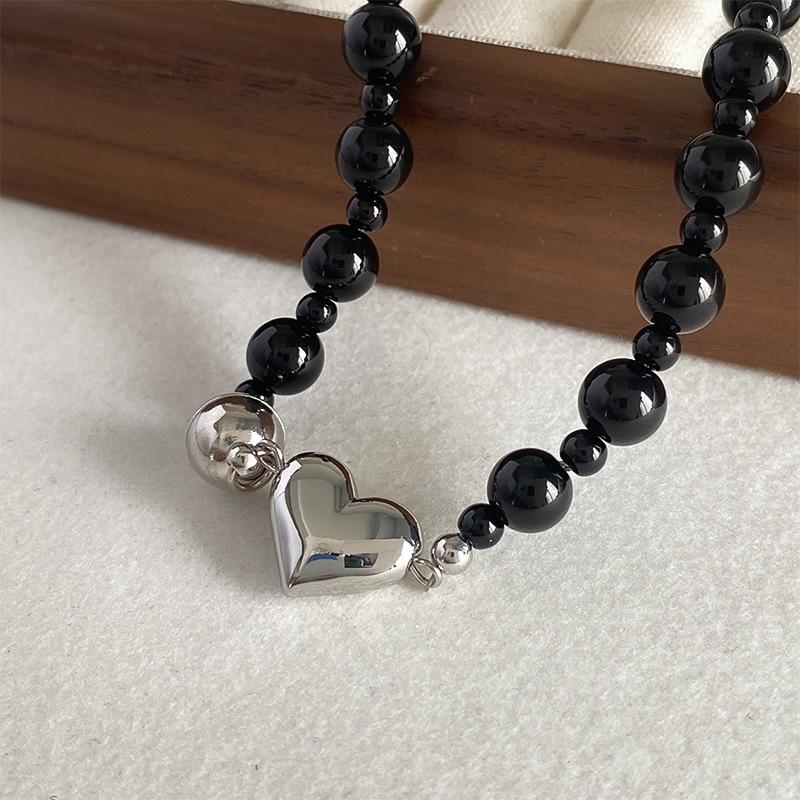 Black Beaded Heart Necklace: Summer Luxury Hip Hop Clavicle Chain