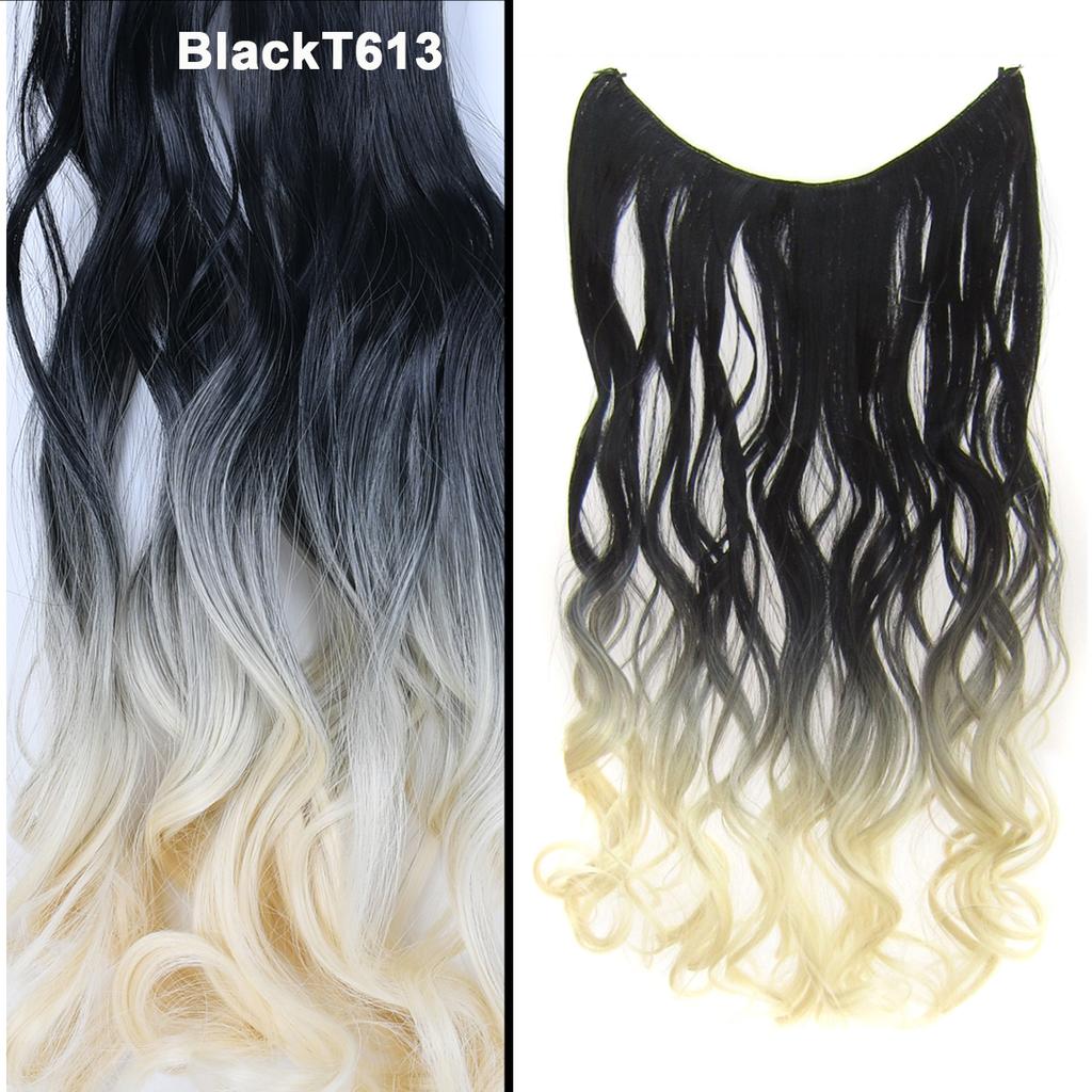 One Piece No Clips Hairpieces Ombre Color Elasticity Invisible Wire Fish Line Wavy Synthetic Hair Extension