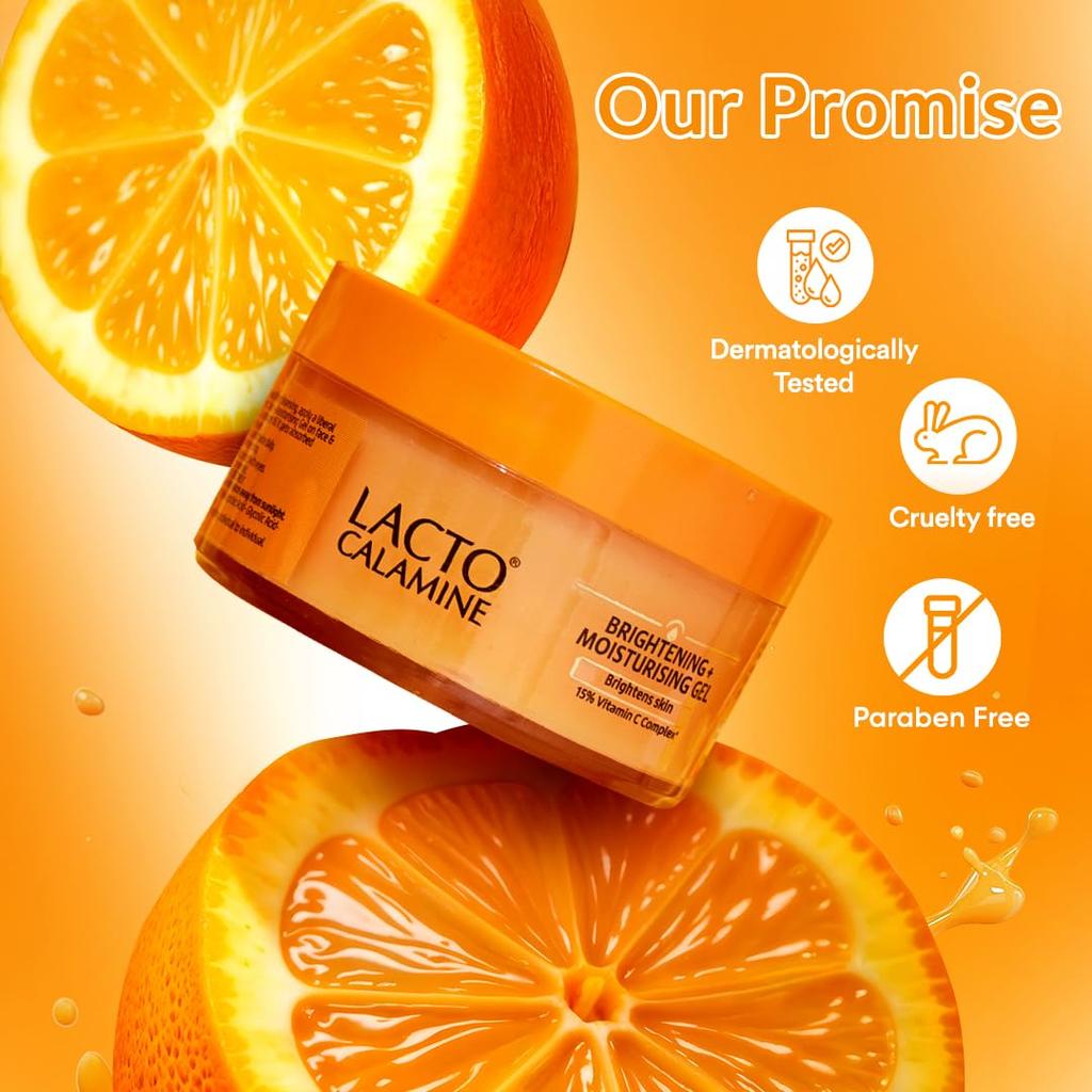 Lacto Calamine 15% Vitamin C Moisturizer for Face 50g Pack of 1 Brightening Non-Sticky Quick Absorbing Gel