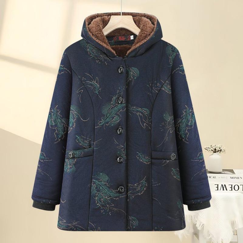 Padded Jacket Women's Winter Padded Jacket Piled and Thickened Warm Windproof Jacket Old Lady Padded Jacket