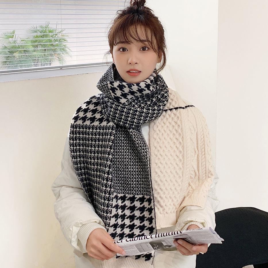 New Couple Style Ins Houndstooth Plaid Scarf for Women Winter Korean Style Versatile Student Warm Scarf for Men
