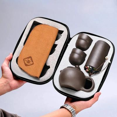 7-piece Set Portable Chinese Travel Tea Set, Teapot Clay Set, Tea Ceremony, Camping, 4 Cups, Zi Shi, Ke Cup, Tea Pot Set