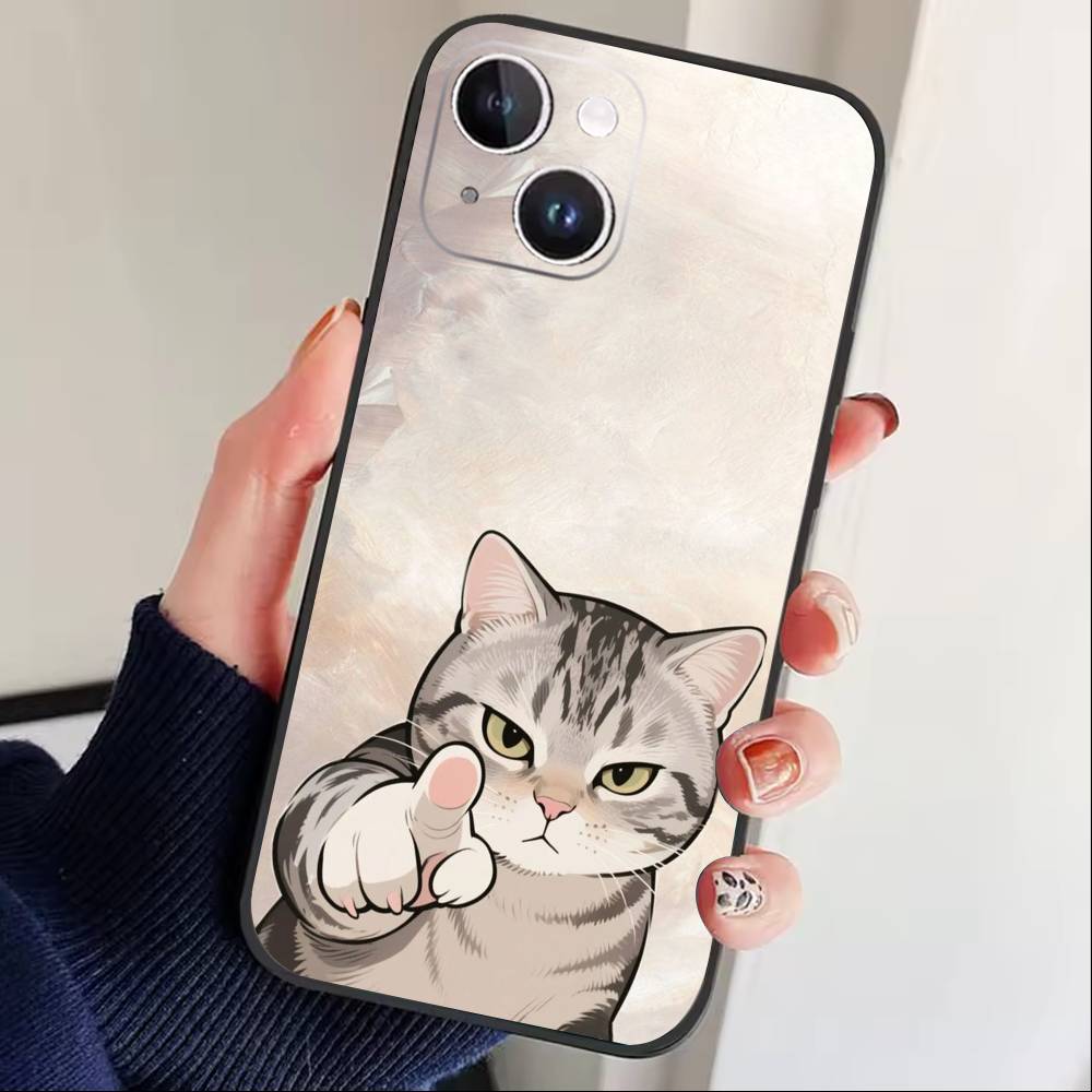

Животное Смешной Кот Милый Чехол Для Телефона Для iPhone 17 16 15 14 13 12 Max Plus Силиконовый Черный Чехол iPhone14ProMax