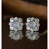 Elegant Flower Earrings with Simulated White Chalcedony and Full Diamonds for Women Minimalist Luxury Ear Jewelry