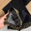 Women's Retro Black Leopard Print Rolled Hem Wide Leg Jeans