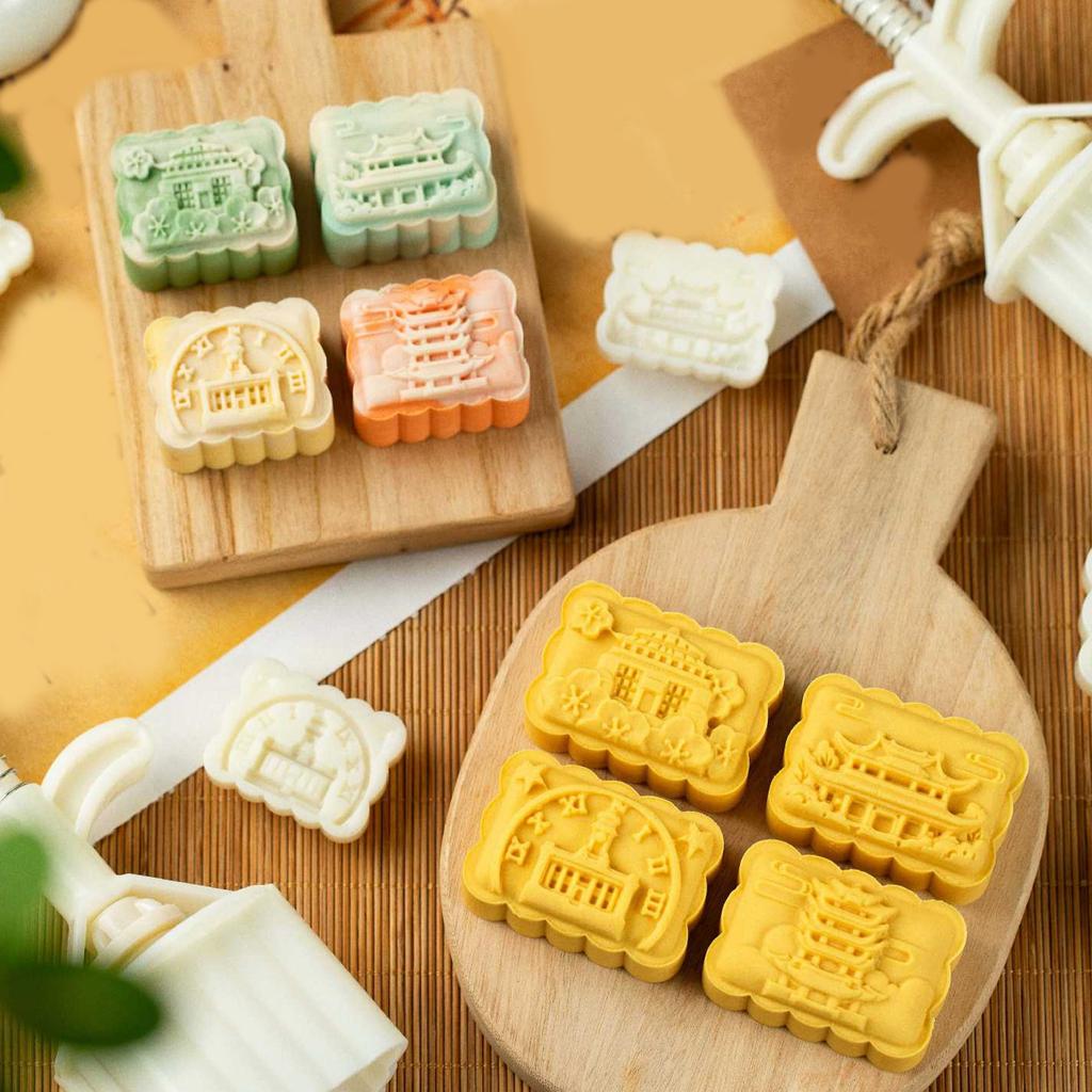 Forma na měsíční koláčky 25/50G se 4 vyměnitelnými razítky Funkční pečicí forma na sváteční sušenky a dezerty