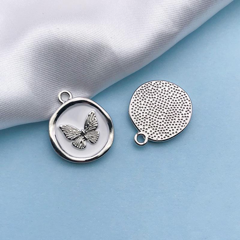 1 KC Gold/White K Alloy Round Butterfly Pendant Necklace, 18x21mm DIY Jewelry Accessory