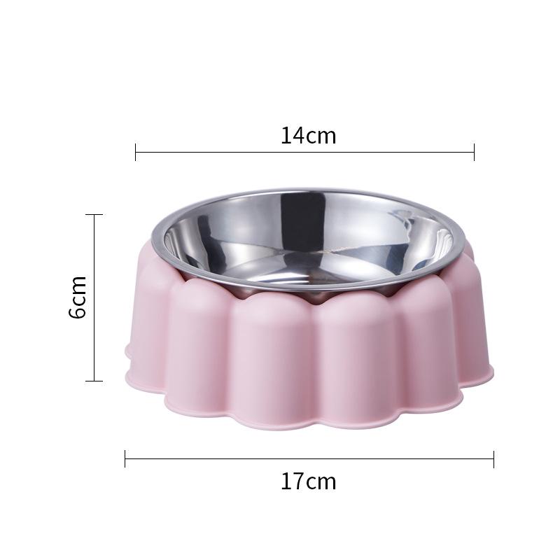 Stainless Steel Anti-Spill Cat Bowl with Chin Protection and Elevated Pudding Flower Design