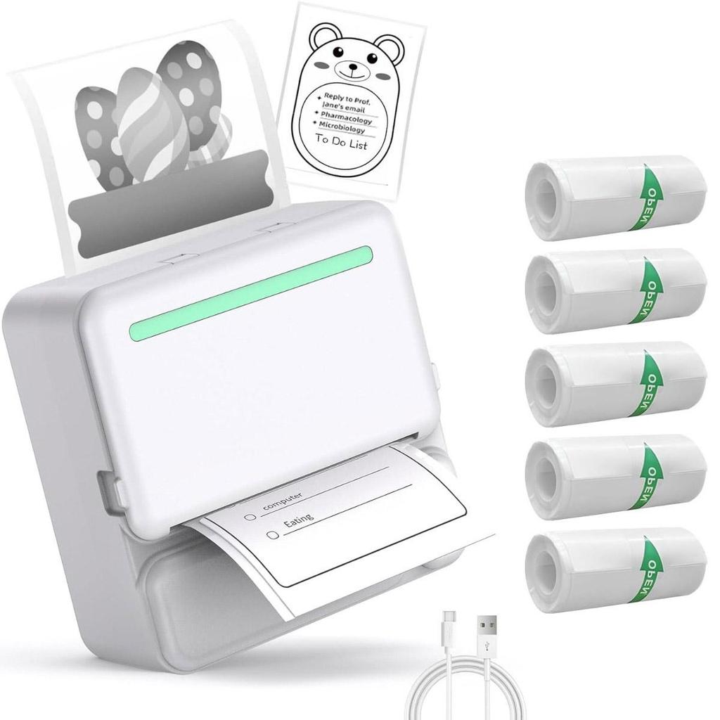 Aufkleberdrucker mit Rollenaufkleberpapier, Bluetooth-Thermo, kompatibel mit iOS und Android, für Karteikarten, DIY, Notizen