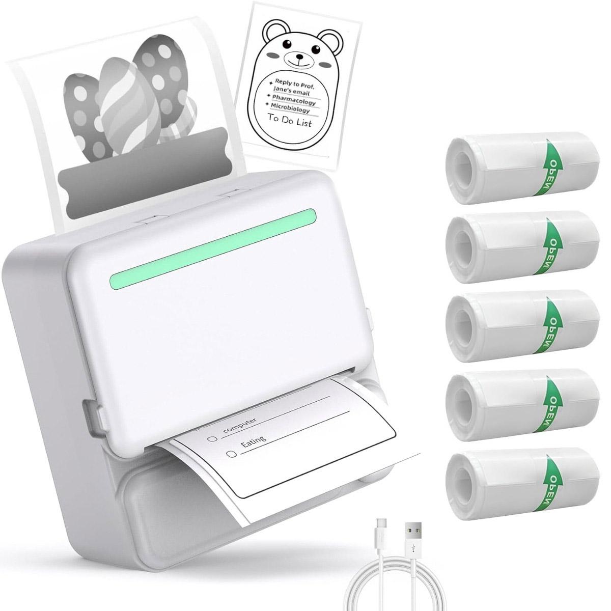 

Принтер для наклейок із рулонами паперу для наклейок, Bluetooth-термосумісний із iOS і Android, для карток, саморобок, нотаток Teal Printer+5 Sticker aero синього кольору