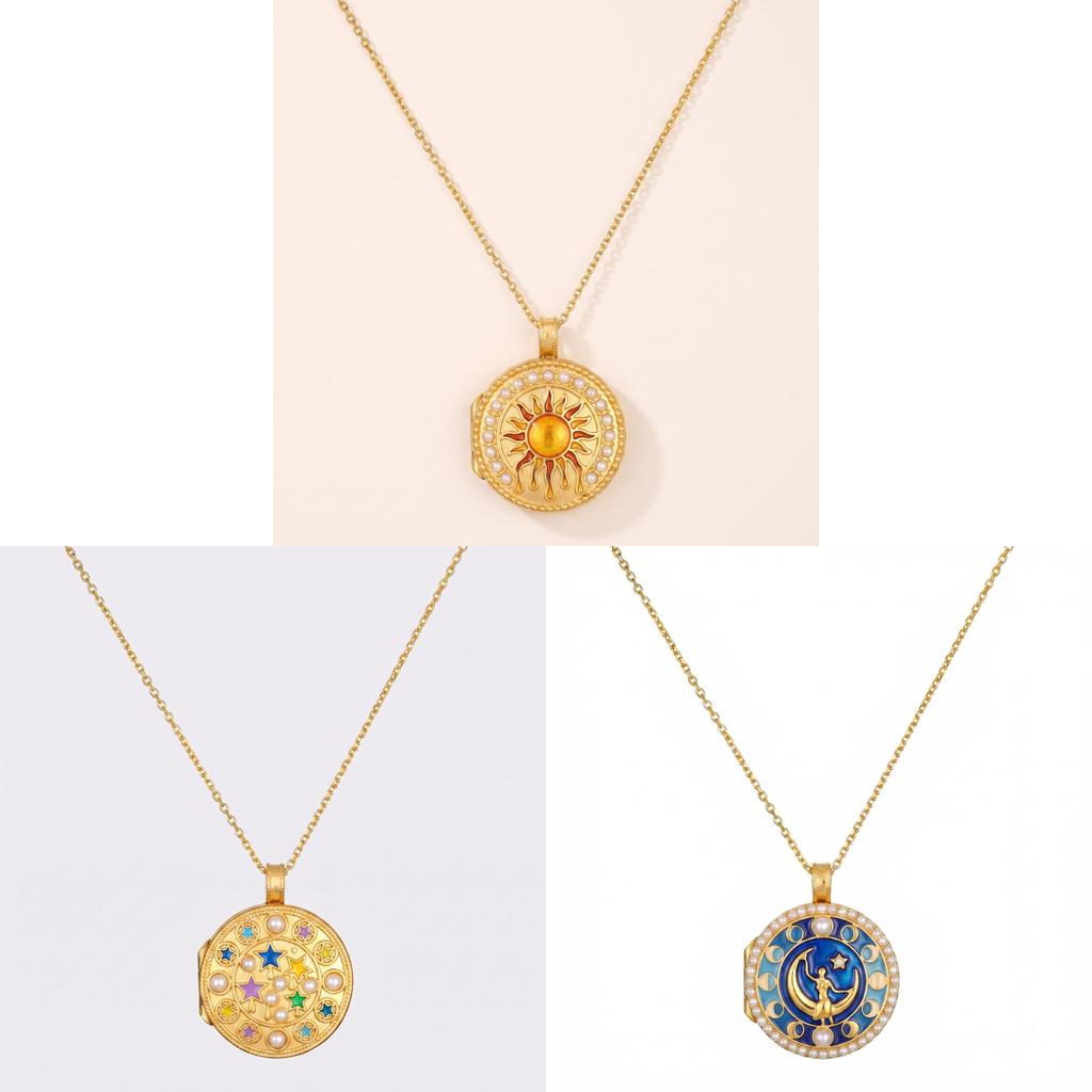 Moon And Sun Pendant Necklace Copper Gold Plating For Casual Wear Unisex