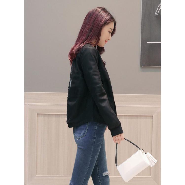 Koreański styl luźna kurtka baseballowa, plus rozmiar krótki płaszcz ze skóry PU dla kobiet w jesiennej modzie