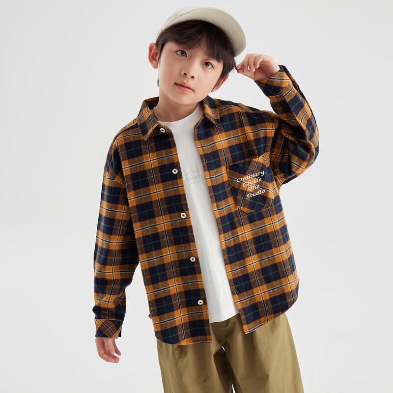 Boys' Warm Orange Plaid Cotton Long Sleeve Shirt Jacket