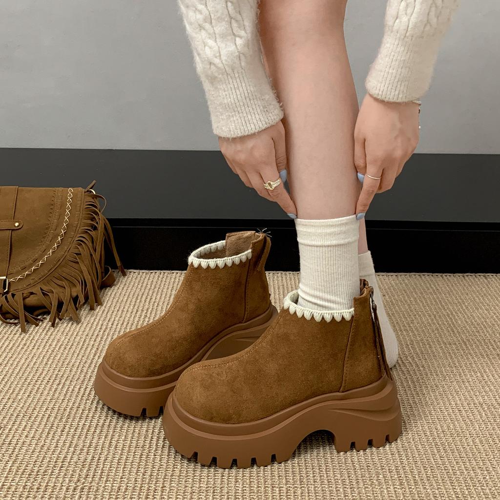 Queen Fan Retro Thick Heel Thick-soled Martin Boots Women's 2025 New Autumn Versatile Snow Short Boots