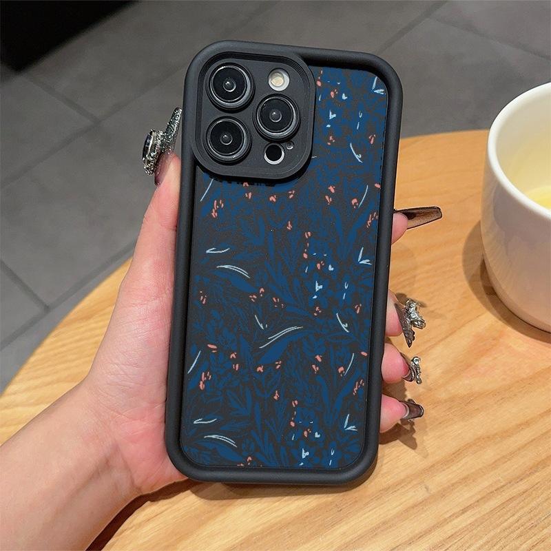 Simple blue line flowers and plants are suitable for Apple 16/15/14 promax mobile phone case 13/12 soft xr/xs anti-drop 11