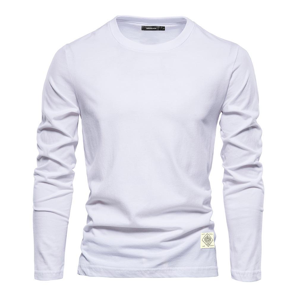 

Round Neck Trendy Men s Long-sleeved Bottoming Shirt for Outer Wear New Solid Color Casual Sports Top S белый