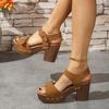 Trend Square Metal Buckle Thick High Heel Sandals Women's Summer New Platform Fashion Sandels Rivet Decor Plus Size 43
