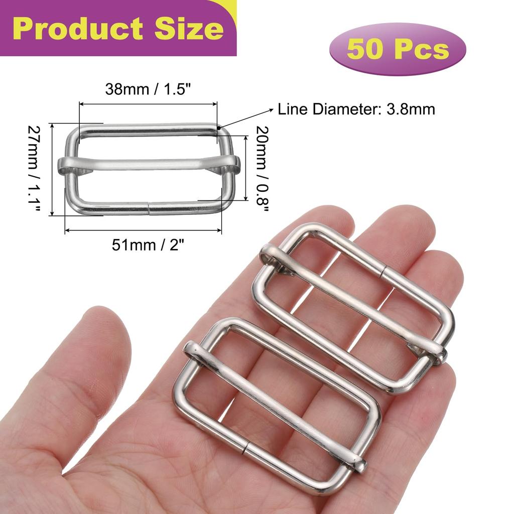 50 szt. Metalowa klamra regulacyjna suwak 1 prostokątny regulator suwak do paska parcianego do paska torby plecaka akcesoria DIY zamiennik [uxcell] 1/2"