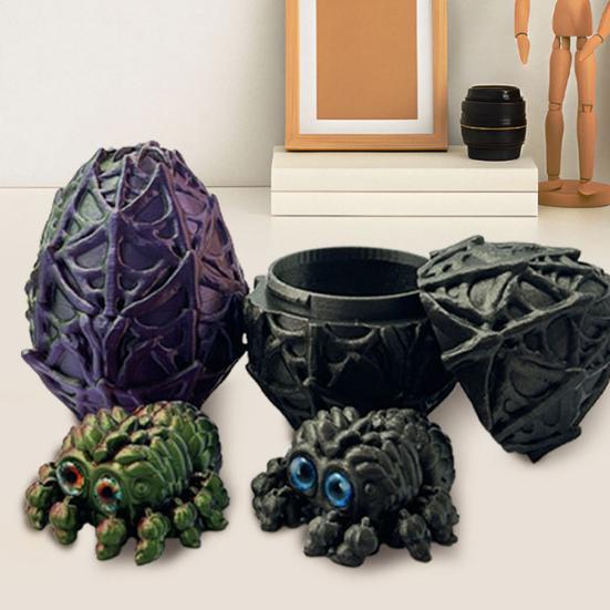 Halloween 3D Printed Spider Egg Figurine Movable Joints Spider Figure Fidget Toy Spider Egg with Articulated Spider Inside Decoration Ornament