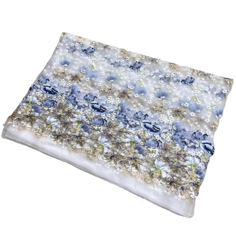 Wide 130cm Flower Embroidery Fabric Soft Tulle Nigerian Lace Fabrics Bridal Wedding Dress Cheongsam Prom Dress Applique Crafts
