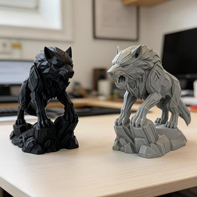 Mechanical Style Wolf Statue 3D Printed Statue, Figurine, Collectible Desktop Ornament Sculpture, Tabletop for Office Desk Shelf Figurine